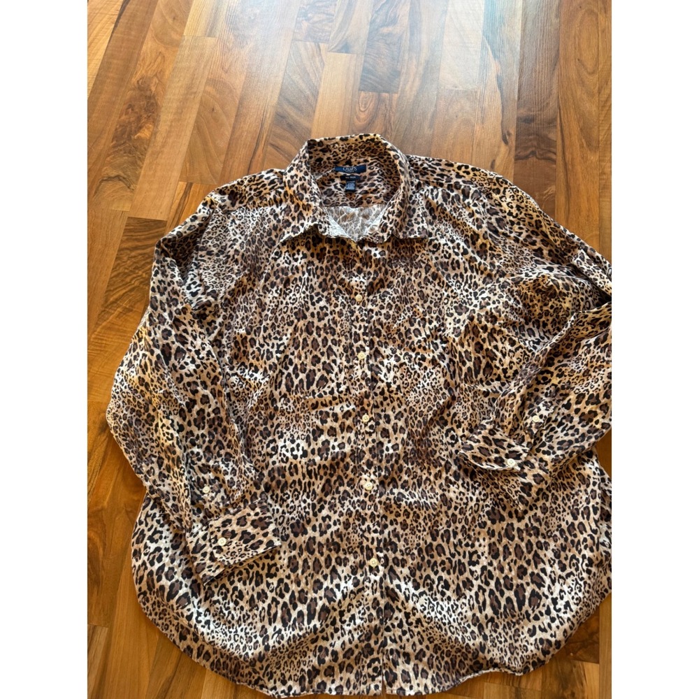 Chaps No Iron Leopard Print Button Down Shirt Brown Black Animal‎ Print PLUS 2X